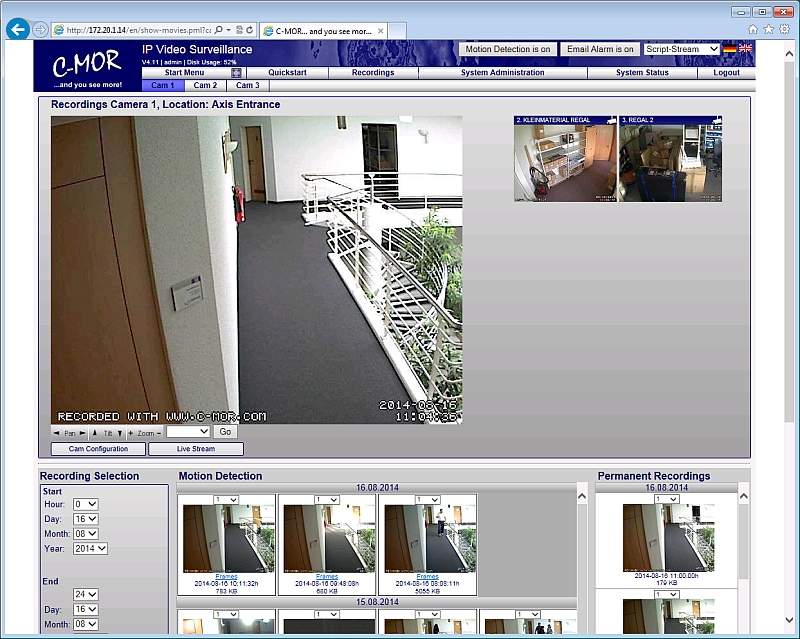C-MOR is a free Software Video Surveillance Server (NVR) for Windows, Mac and Li