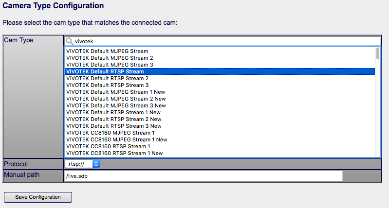 Camera Recording Select Camera Type.