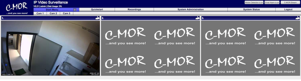 C-MOR3 Start Screen with activated Camera.