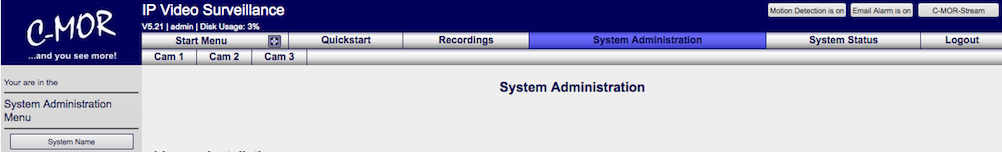 C-MOR3 System Administration Menu.