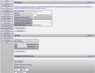 System Administration Page Email and Time Settings