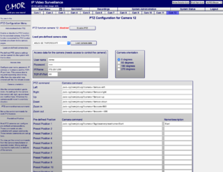 Camera PTZ Configuration Page