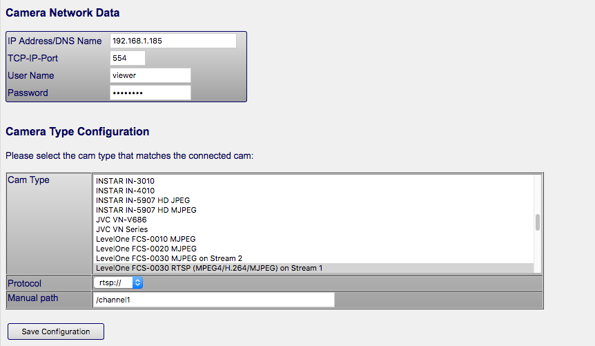 RTSP/MPEG/H.264 settings in the video surveillance system C-MOR.