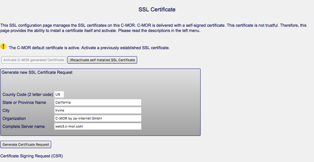Video Surveillance C-MOR  SSL Certificate Management