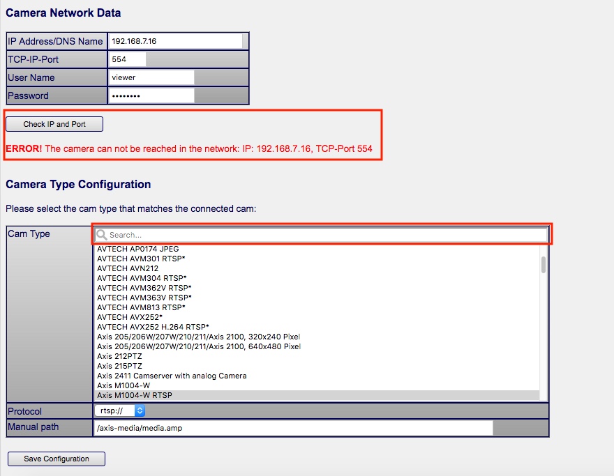 New camera configuration page.