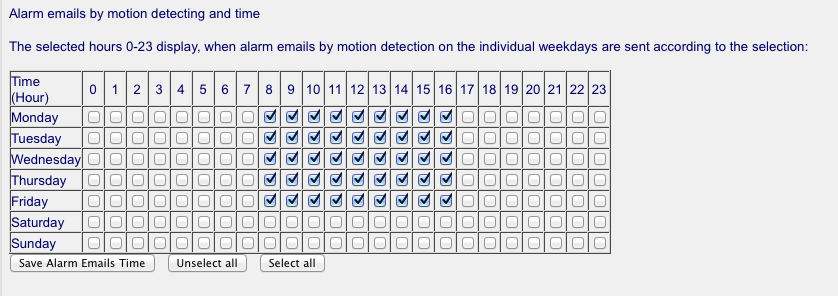 Example for motion alarm emails during hours you are at work.